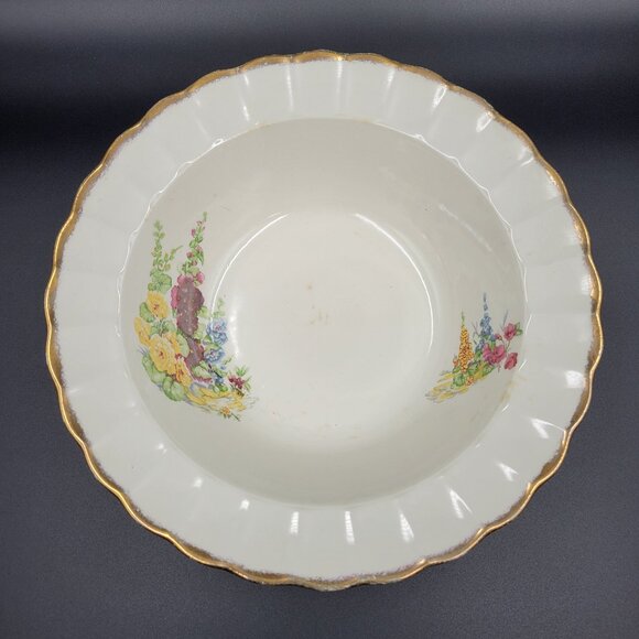 Vintage Hollyhock Bowl Sovereign Potters Canada Earthenware Gold Rimmed Read - Picture 2 of 13